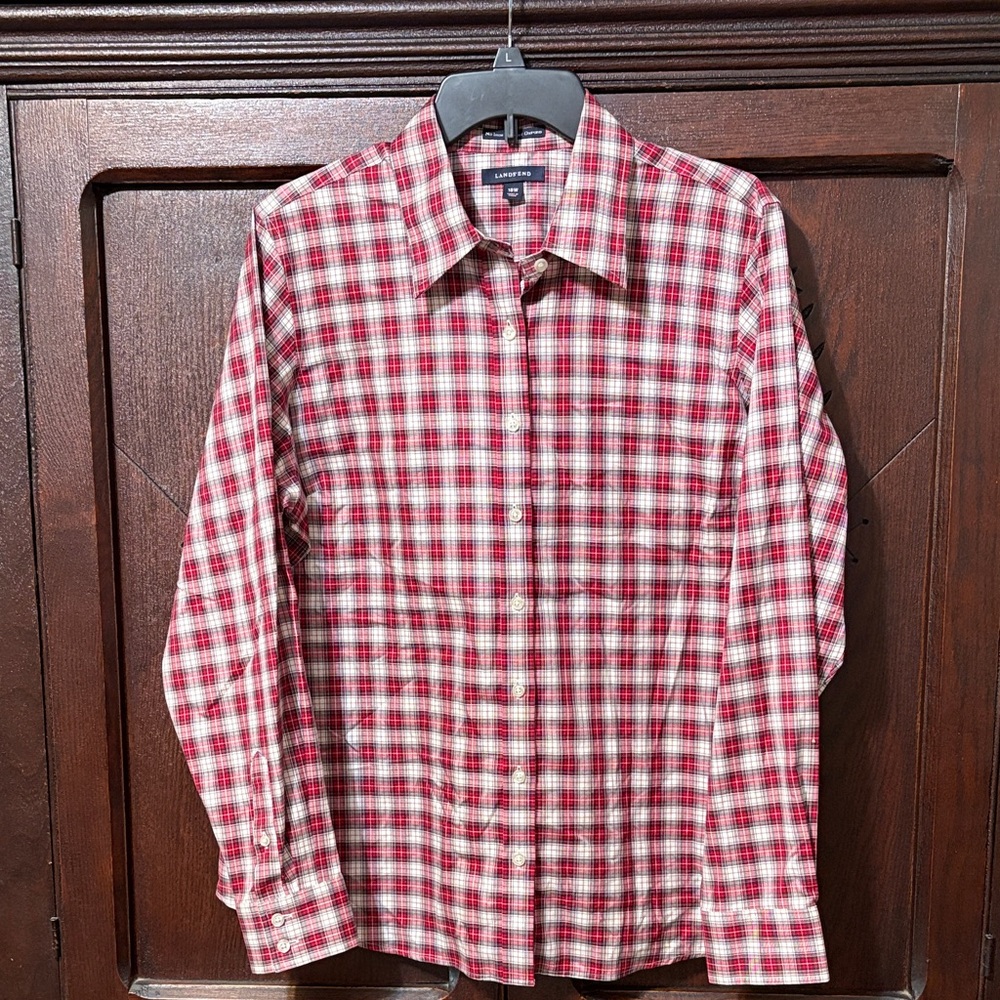 Lands' End Women’s No Iron Pinpoint Oxford Button Down Shirt